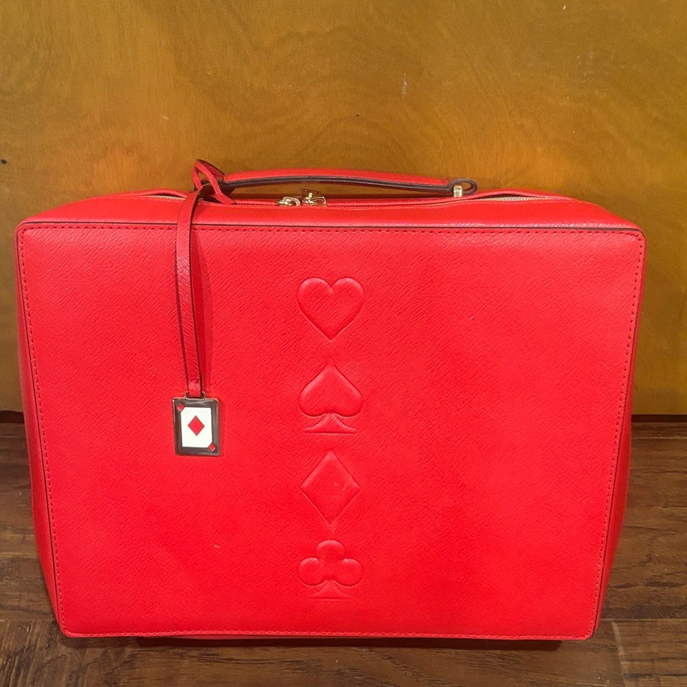 Estée Lauder Red Women's Structured Top-Handle Bag with Card Suit Embossing SzOS